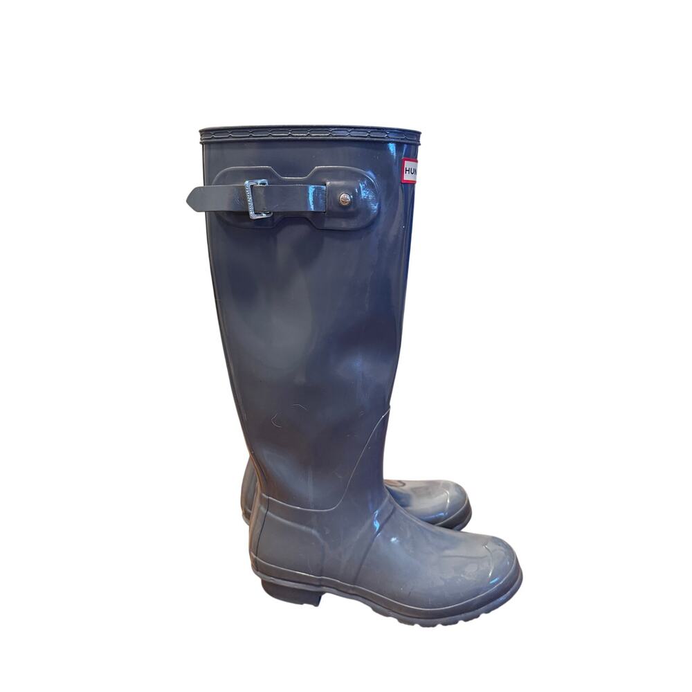 Hunter Women's 9 Original Tall Gloss Rain Boots $190 Waterproof Pull On Gray - Picture 5 of 8